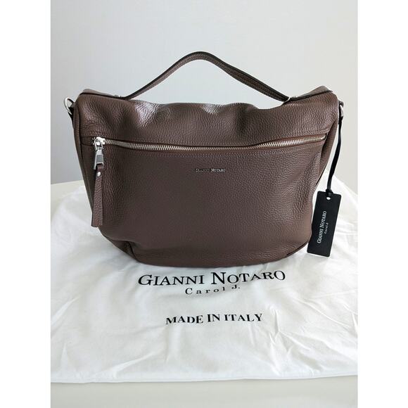 NWT Gianni Notaro Brown Leather Shoulder Bag Made in Italy Designer Handbag - Picture 1 of 9